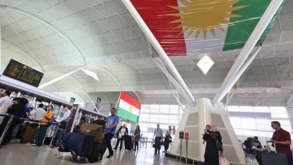 Des passagers à l'aéroport d'Erbil, au Kurdistan irakien, le 28 septembre 2017.
