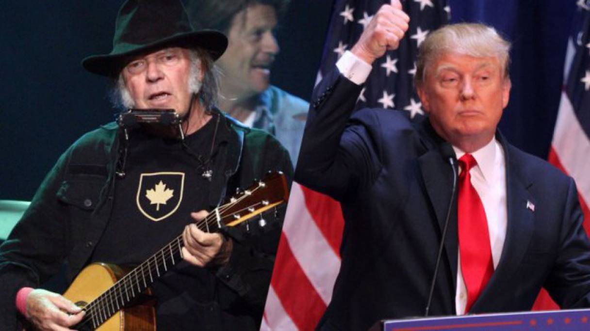 Le chanteur et guitariste américano-canadien Neil Young, et le président américain Donald Trump (photomonatage).
