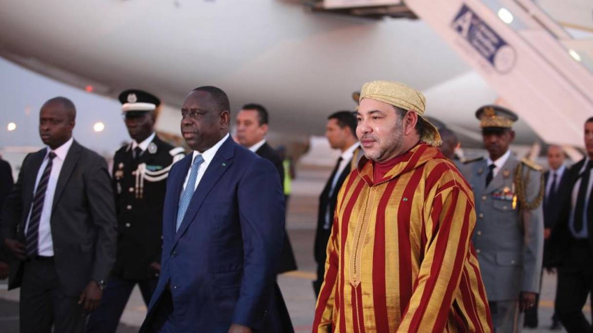Mohammed VI, roi du Maroc, et Macky Sall, président du Sénégal. 
