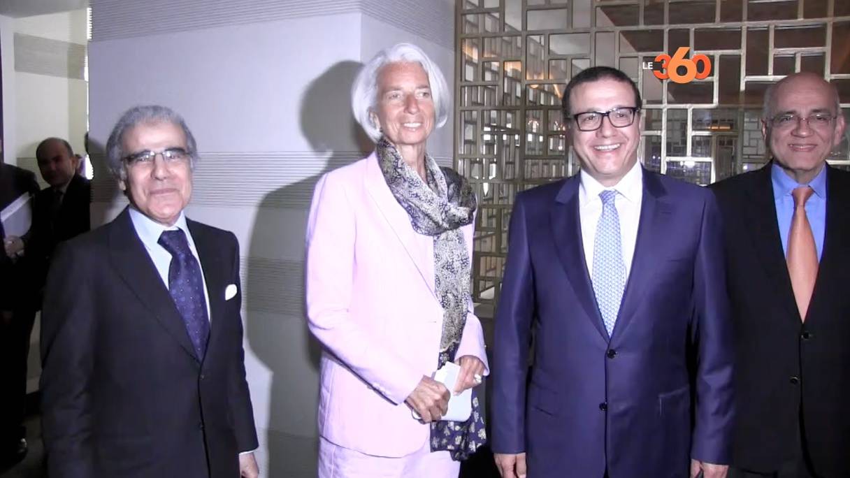 Christine Lagarde avec Abdellatif Jouahri et Mohamed Boussaid lors d'une précédente visite au Maroc.
