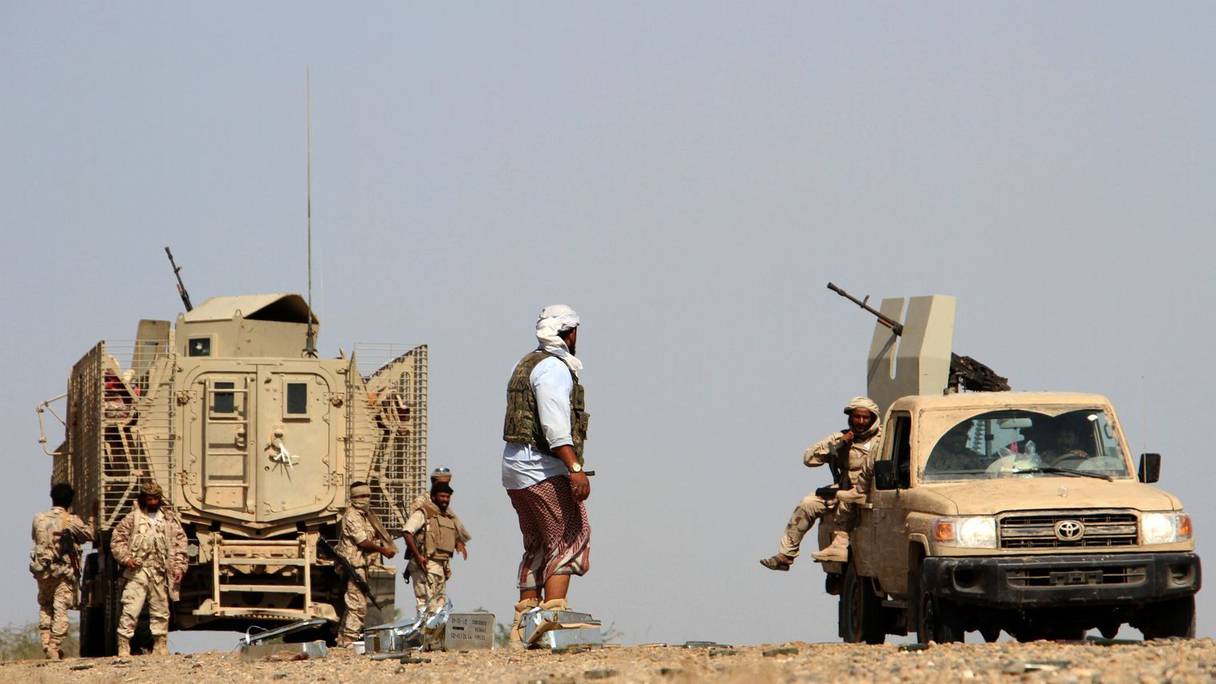 Patrouille des forces gouvernementales yéménites près du port de Mokha, ville stratégique sur la mer Rouge, le 20 janvier 2017
