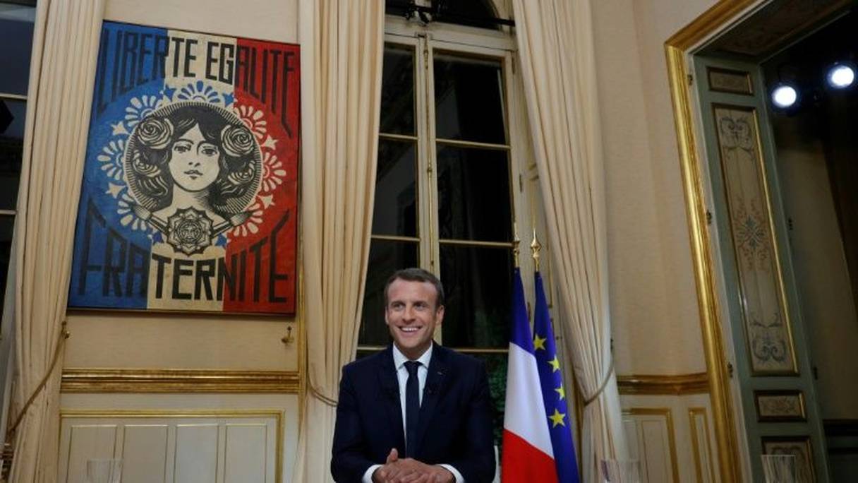Le président Emmanuel Macron avant sa première interview télévisée à l'Elysée le 15 octobre 2017.
