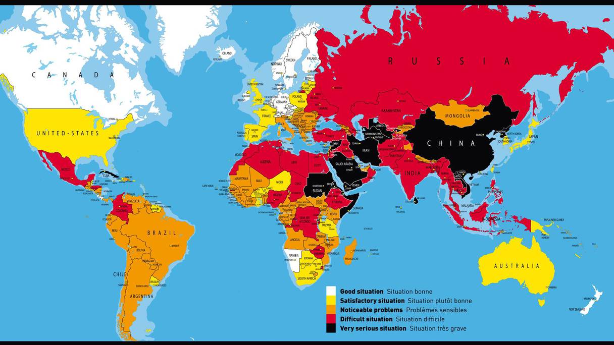 Etat de la liberté de la presse dans le monde en 2013, selon Reporters sans frontières.
