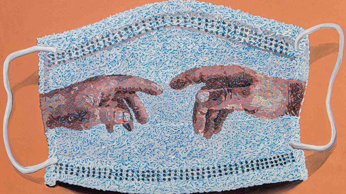 Zakaria Ramhani, Contact, huile sur toile, 175x200 cm. 2020.  
