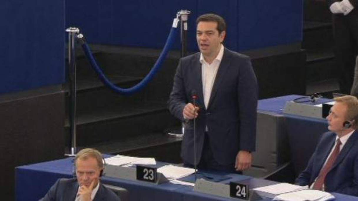 Le Premier ministre grec Alexis Tsipras devant le Parlement européen, le 8 juillet 2015.
