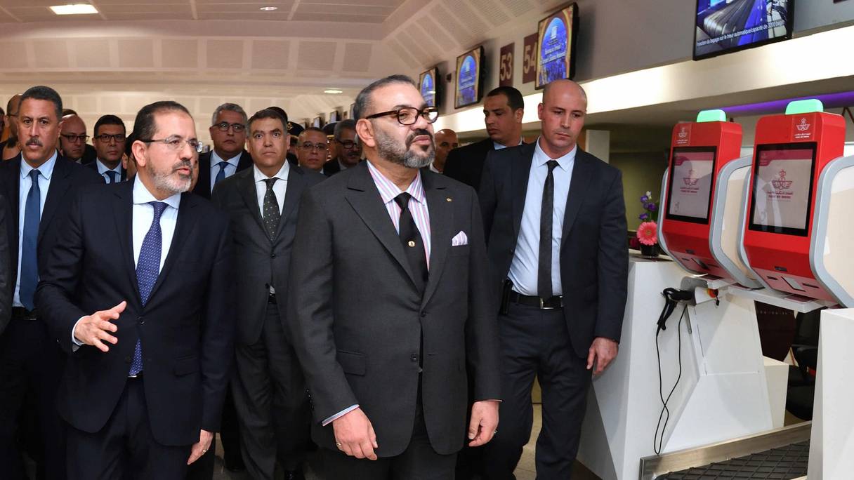 Le roi Mohammed VI inaugurant le Terminal 1 de l'aéroport Mohammed V, mardi 22 janvier 2019, à Casablanca.
