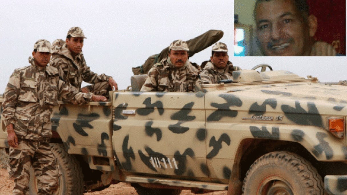 Une troupe des Forces armées royales avec en médaillon le défunt Chamad Ould Jouly, à l'origine de l'incident de tir.
