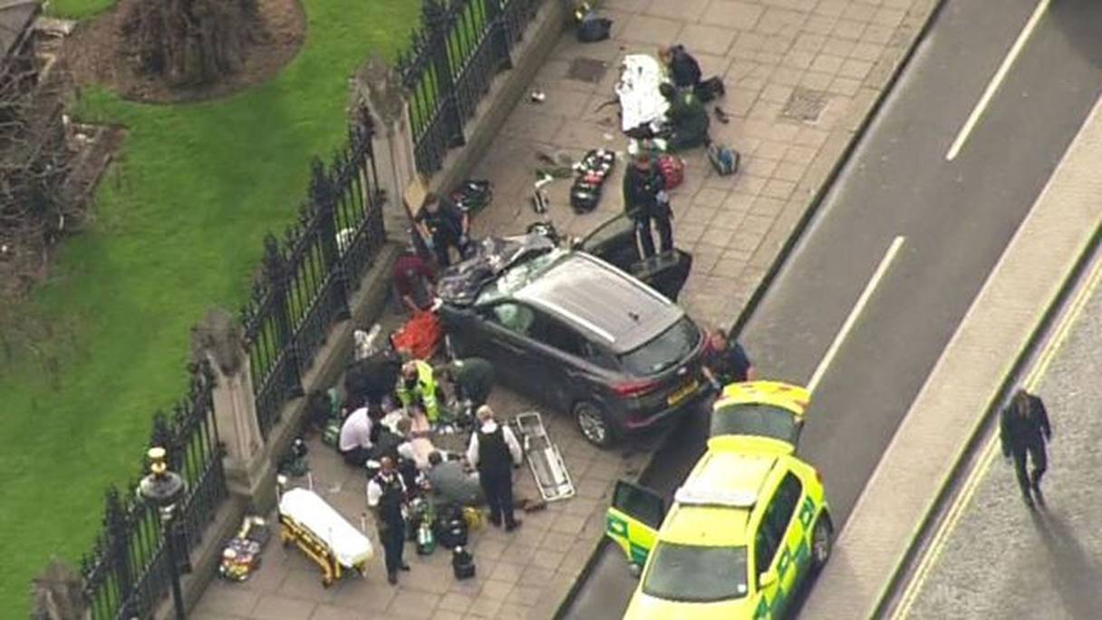 Le lieu de l'attentat près du Parlement à Londres. 
