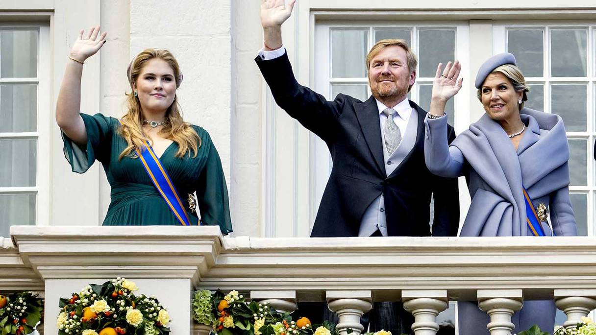 La famille royale des Pays-Bas avec de gauche à droite: la princesse Catharina-Amalia, le Roi Willem-Alexandre et son épouse, la reine Maxima des Pays-Bas.
