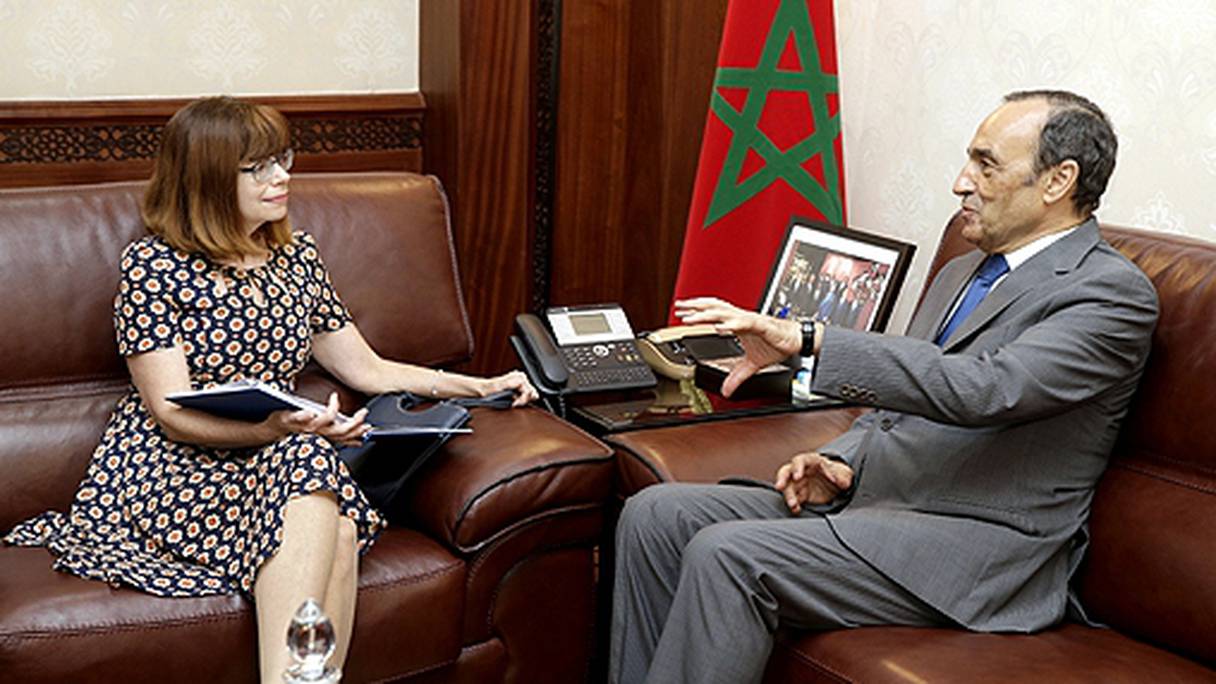 Le président de la Chambre des représentants, Habib El Malki, et l’ambassadrice d’Australie au Maroc, Berenice Owen Jones.
