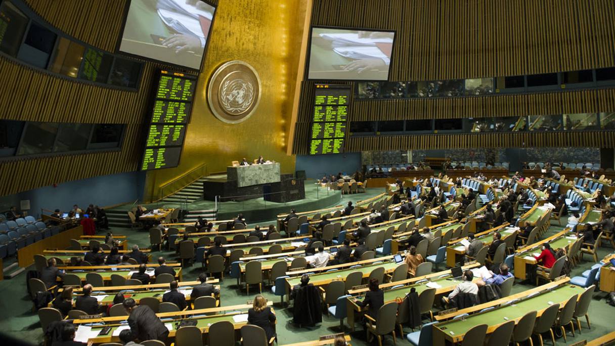 La salle de l'Assemblée générale de l'ONU.
