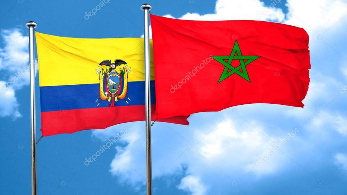 Drapeaux du Royaume du Maroc et de la République de l'Équateur. 
