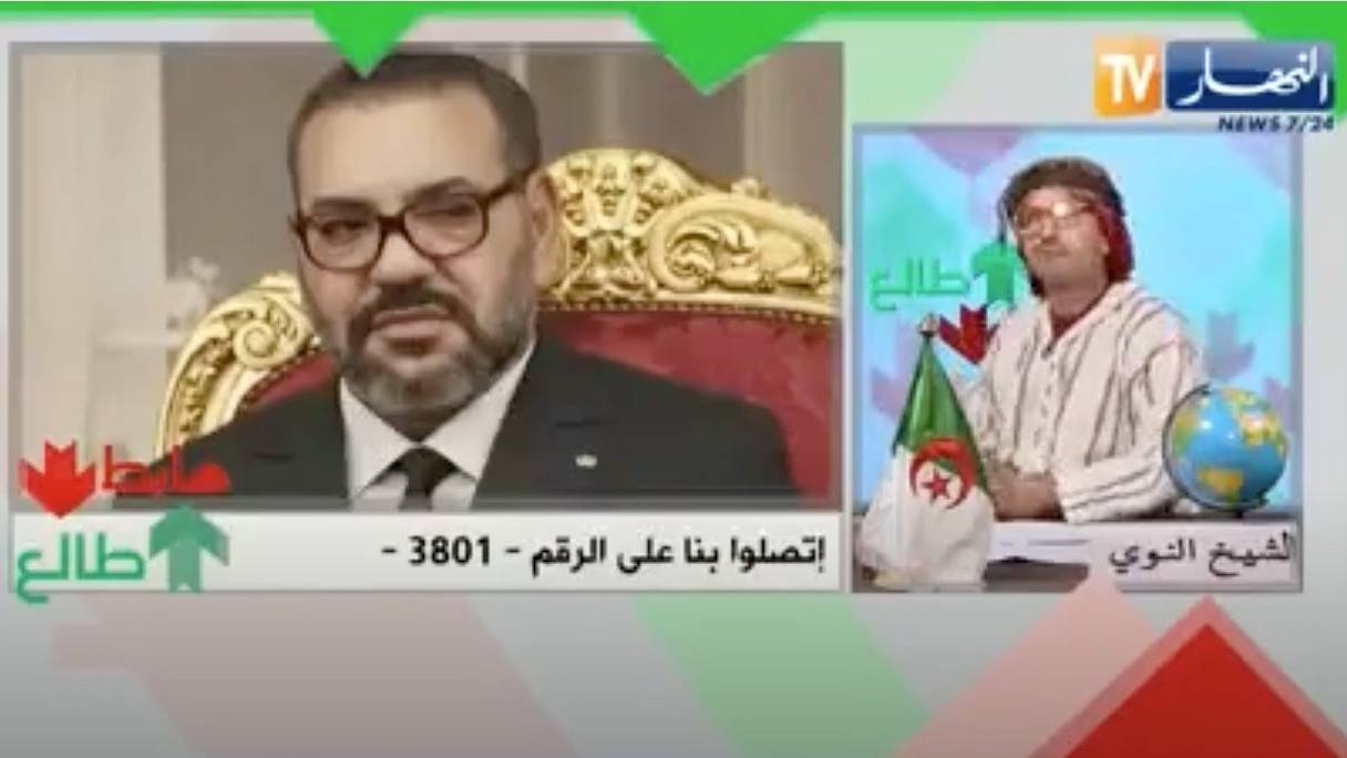 Capture d'écran d'un passage d'une émission prétendument humoristique, offensant le Roi, diffusée jeudi 8 avril 2021, sur Ennahar TV, une chaîne de télévision algérienne. 
