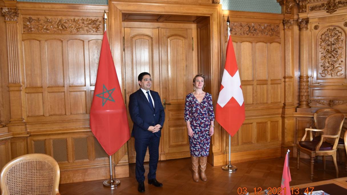 Le ministre des Affaires étrangères, Nasser Bourita et la présidente du Conseil national (Chambre basse du Parlement suisse), Irène Kalin.
