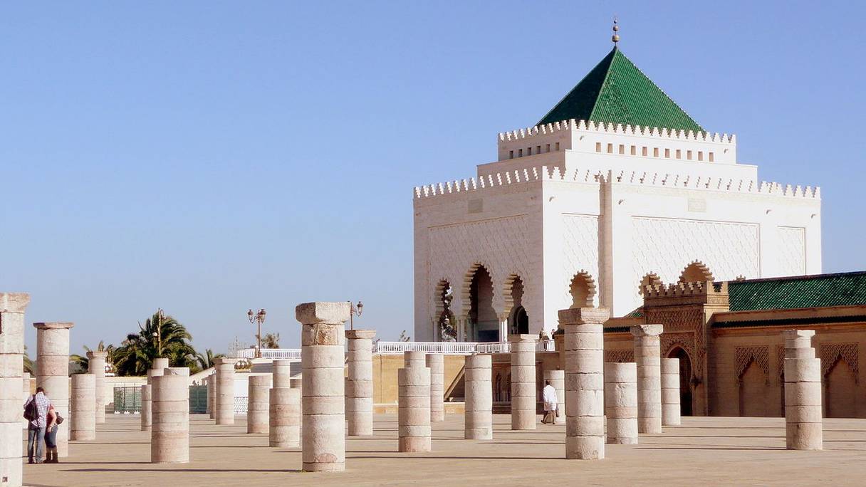 Mausolée Mohammed V, sur l'esplanade de la tour Hassan, à Rabat. 
