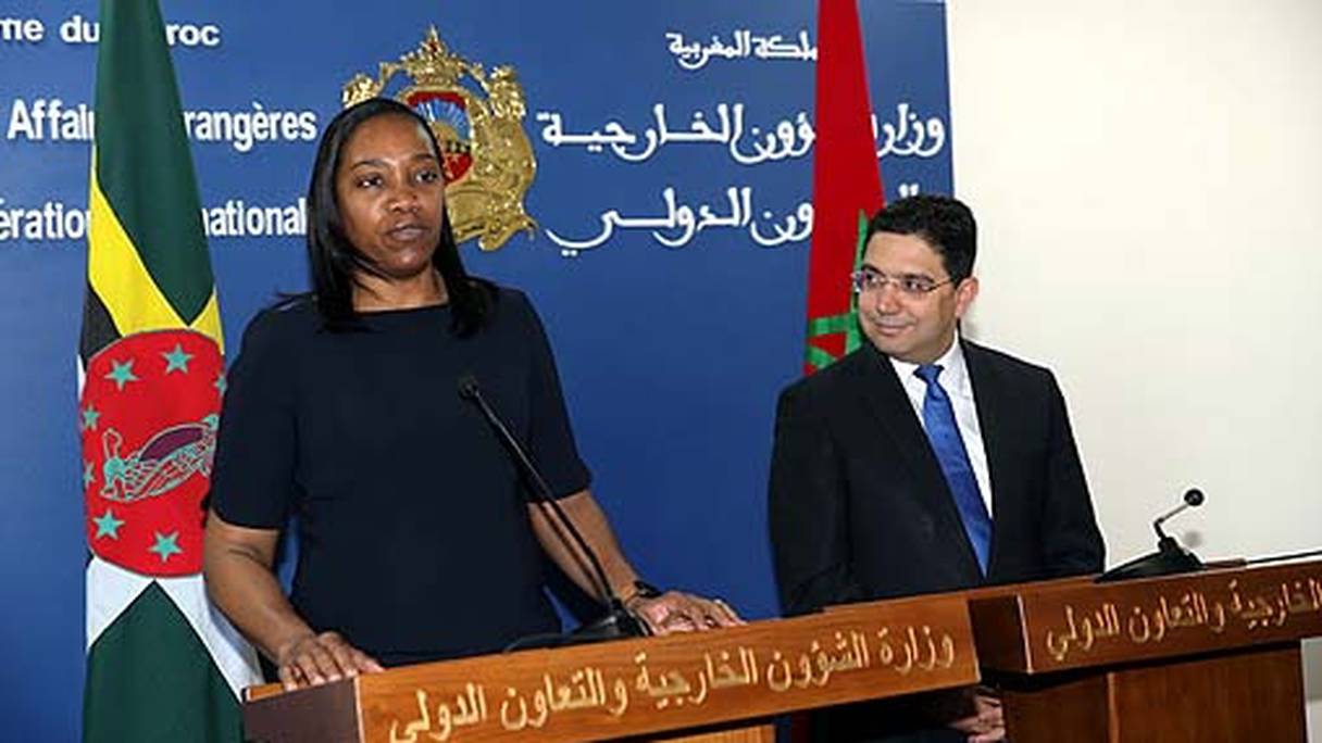 Francine Baron, ministre des Affaires étrangères du Commonwealth de la Dominiquen et Nasser Bourita, ministre des Affaires étrangères et de la coopération internationale.
