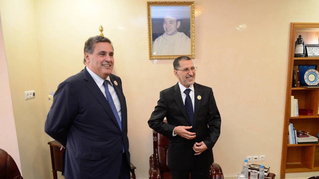 Les deux leaders du PJD et du RNI, Saâd Eddine El Othmani et Aziz Akhannouch, piliers de la majorité gouvernementale. 
