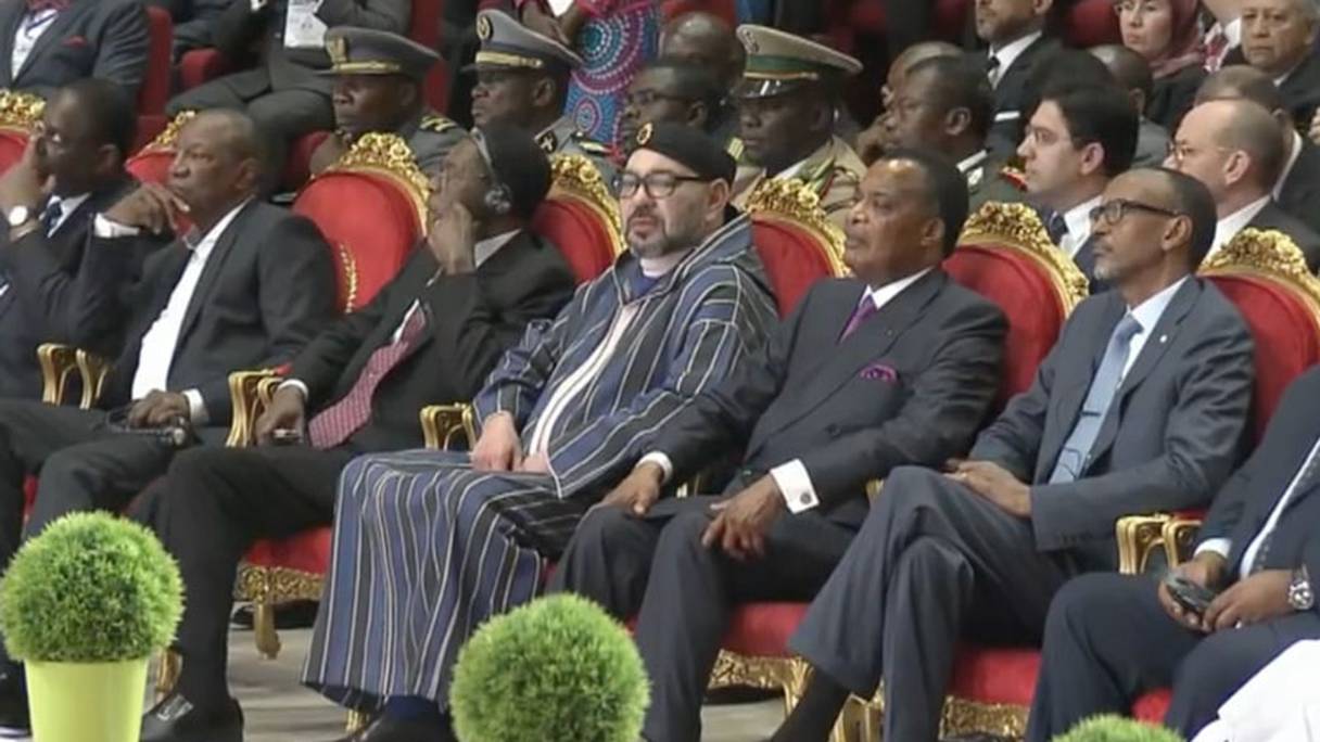 Le roi Mohammed VI au Sommet de la Commission Climat et du Fonds bleu du Bassin du Congo, dimanche 29 avril 2018.

