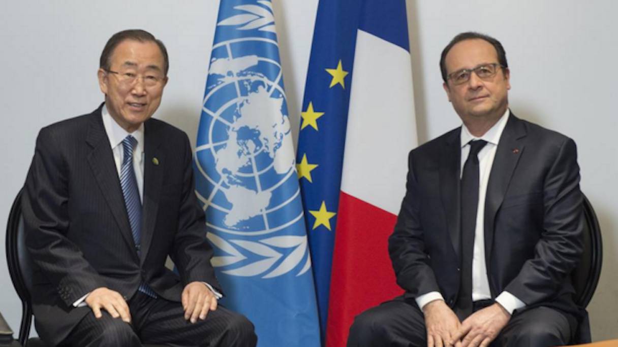 Le SG de l'ONU et le président français.
