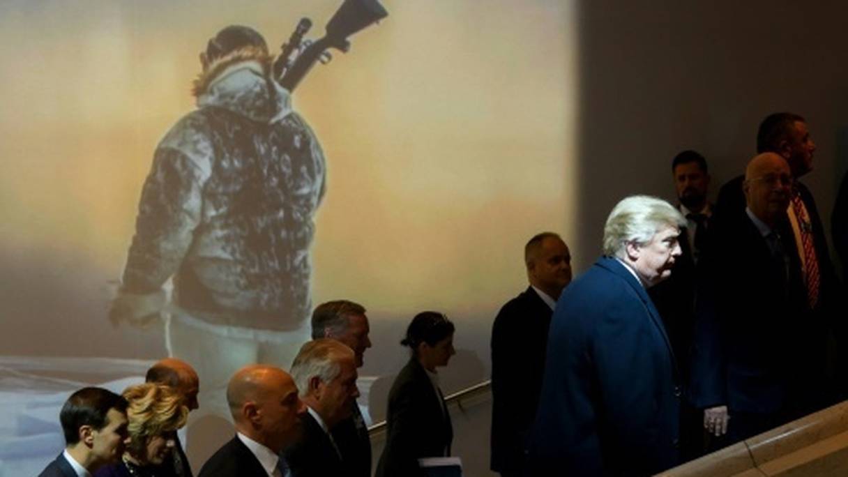 Arrivée du président Donald Trump au forum de Davos, le 25 janvier 2018.

