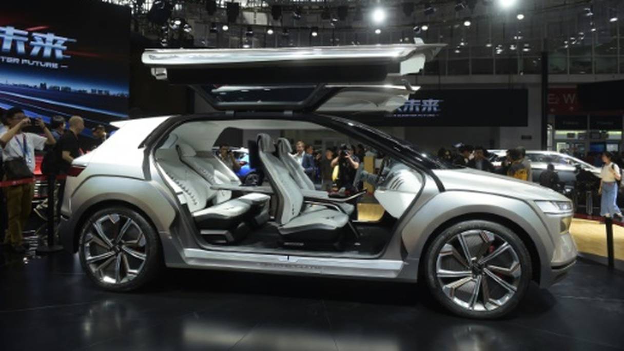 Le concept-car électrique BYD E-Seed exposé au Salon de l'automobile de Pékin, le 25 avril 2018. 
