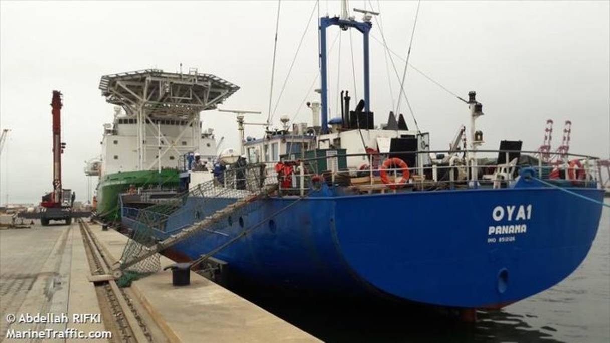 Le navire panaméen OYA 1 à bord duquel deux officiers marocains de la marine marchande ont été enlevés le 31 juillet dernier par des pirates nigérians.

