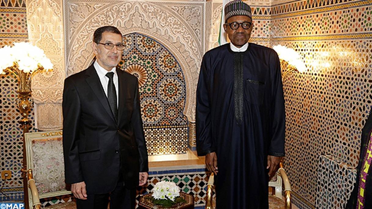 Le président nigérian, Muhammadu Buhari, et le chef de gouvernement, Saâd-Eddine El Othmani.
