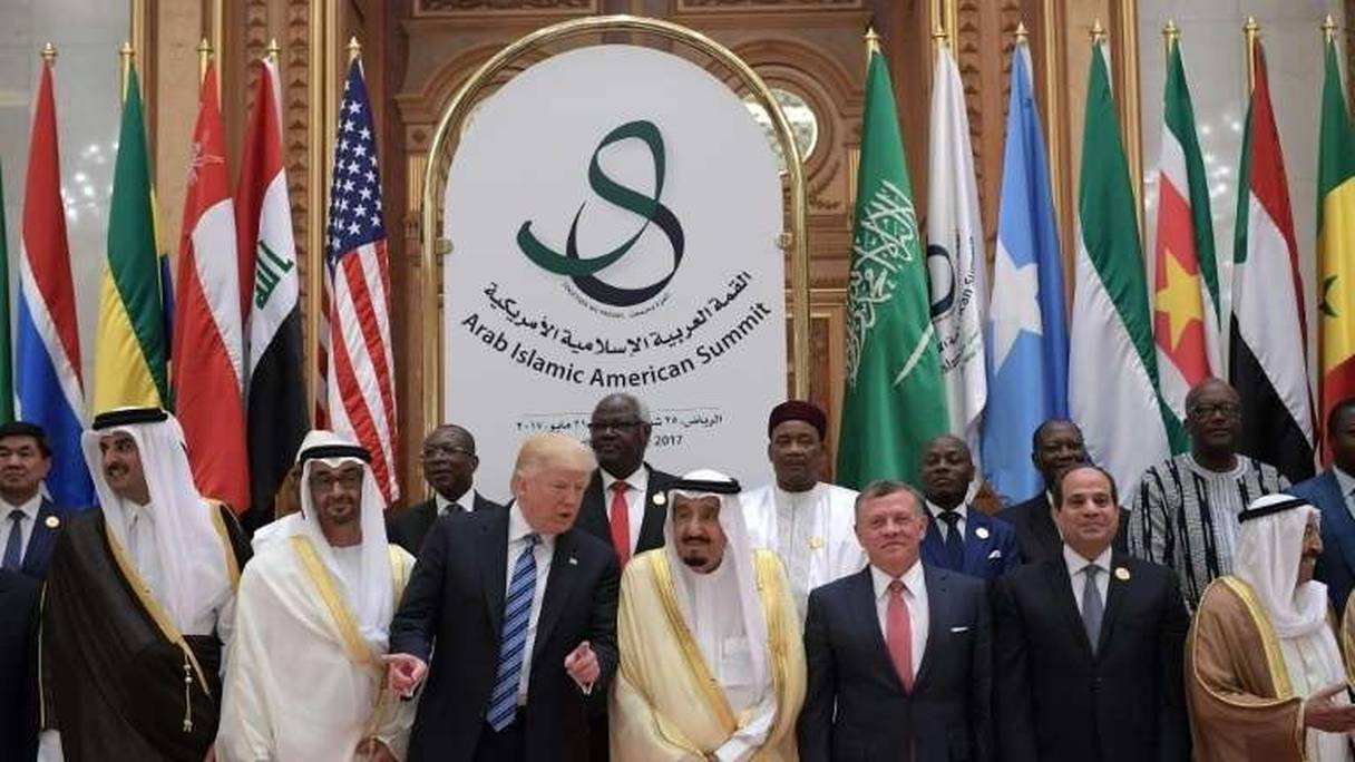 Le président américain Donald Trump, le roi saoudien Salmane, le président égyptien Abdel Fattah Al-Sissi et le roi jordanien Abdallah II, le 21 mai 2017 à Riyad. 
