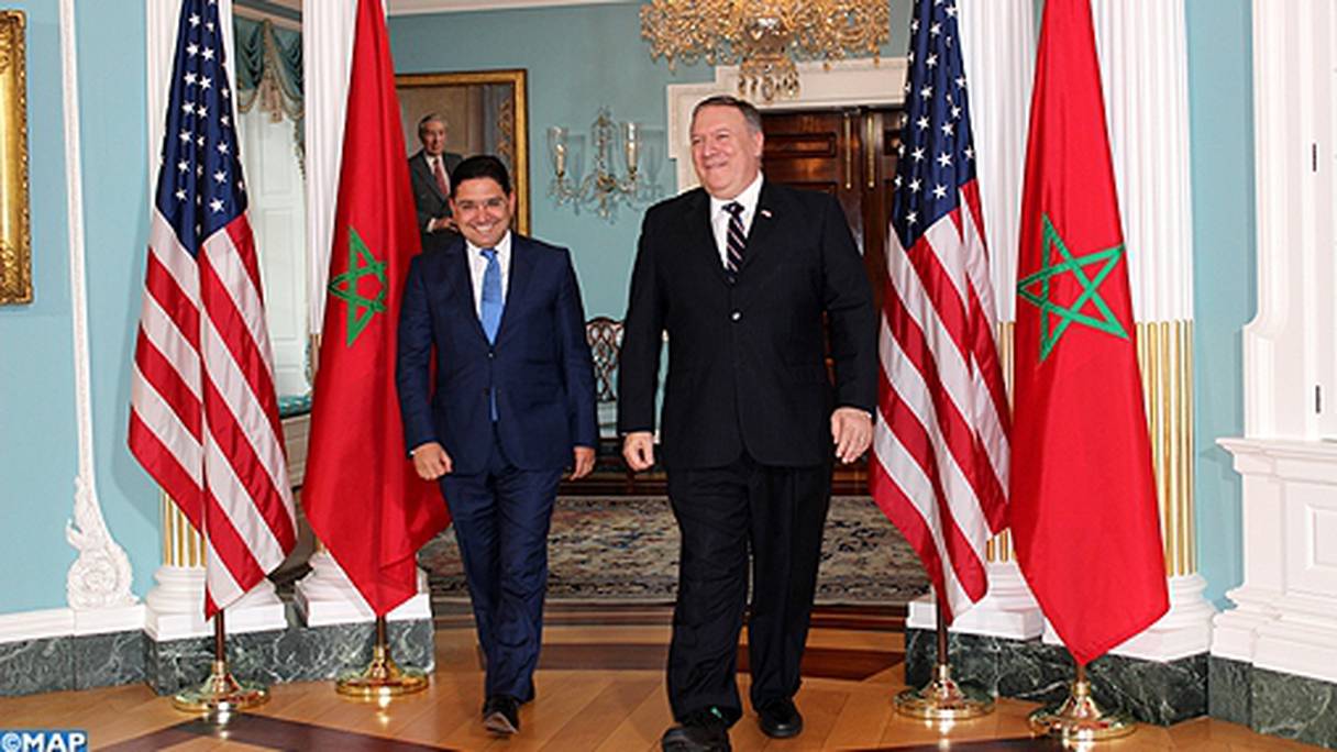 Le ministre des Affaires étrangères et de la coopération internationale, Nasser Bourita, et le Secrétaire d’Etat US, Michael Pompeo.
