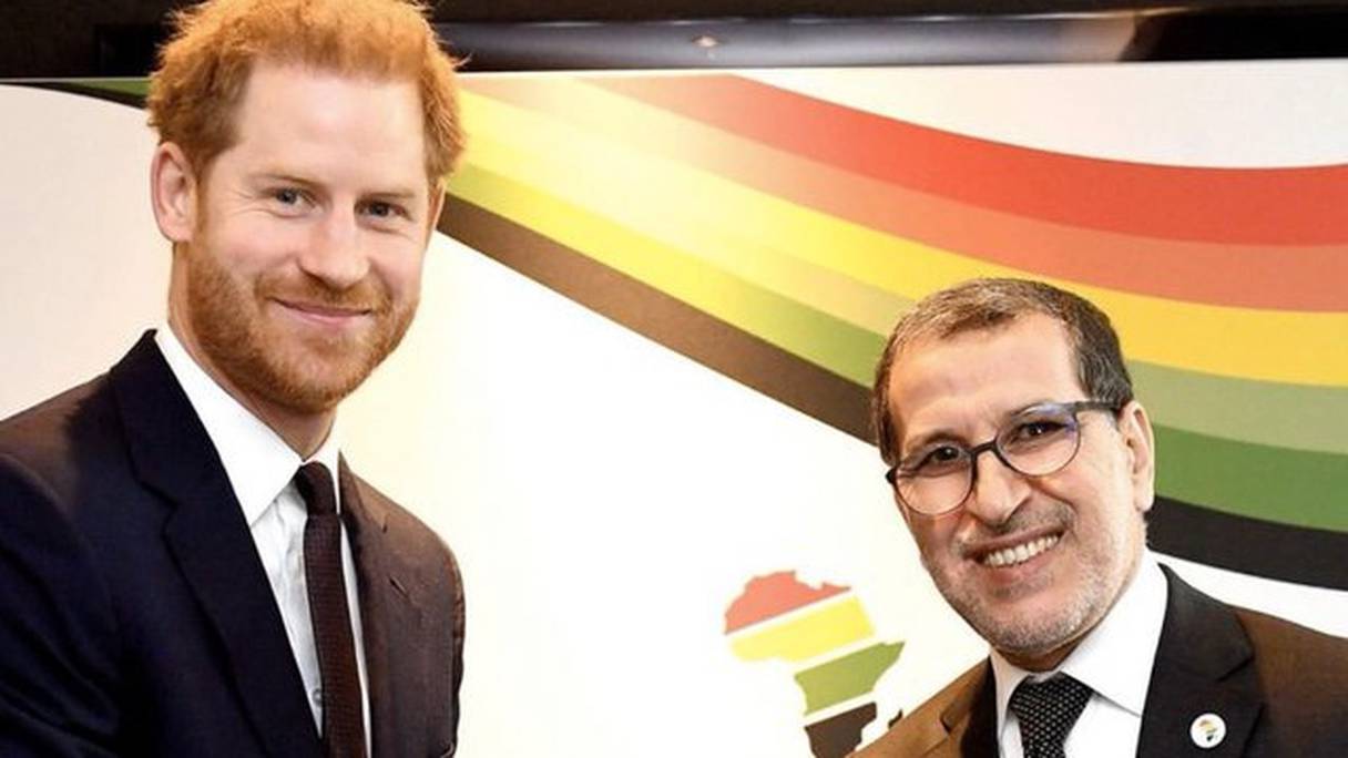 Au sommet Royaume-Uni-Afrique, à Londres le 20 janvier 2020, le Chef du gourvernement Saâd Eddine El Othmani rencontre le prince Harry.
