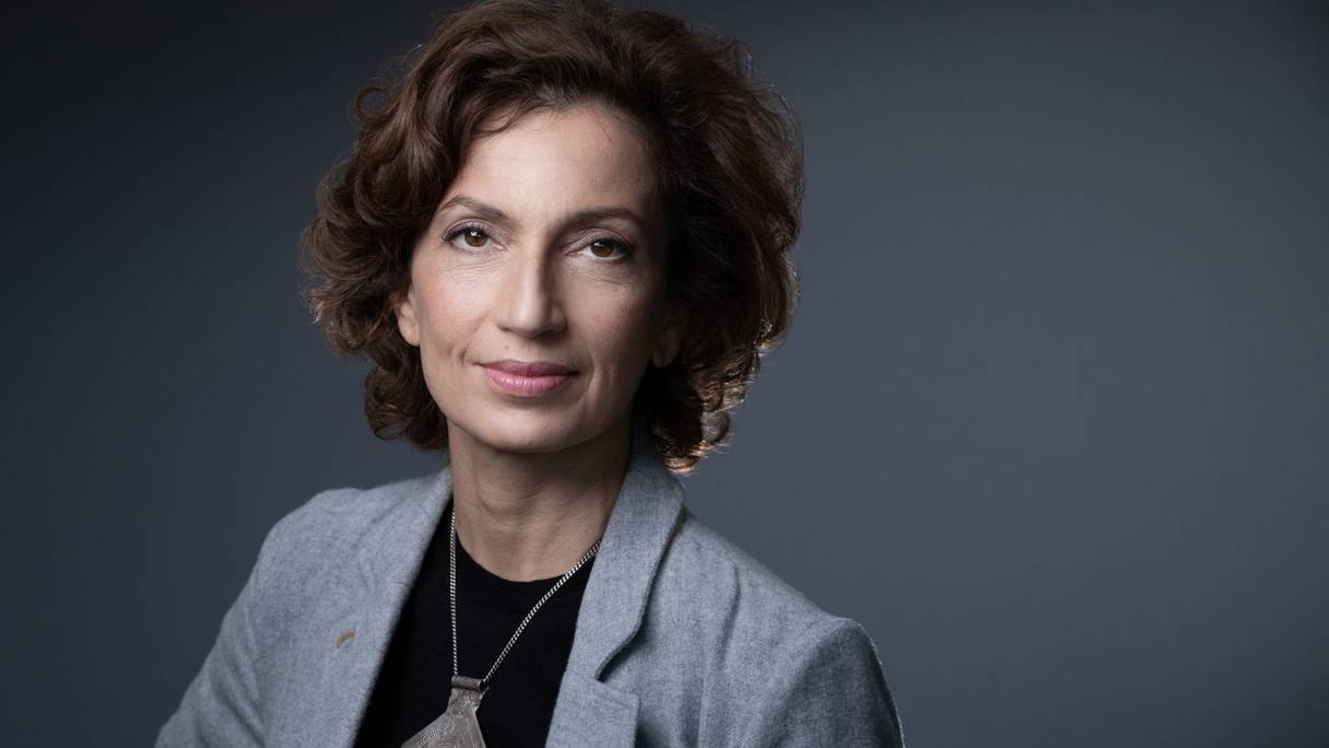 Audrey Azoulay, directrice générale de l'Unesco, à Paris, le 27 octobre 2021, peu avant sa réélection, le 9 novembre 2021, à la tête de l'organisation onusienne.
