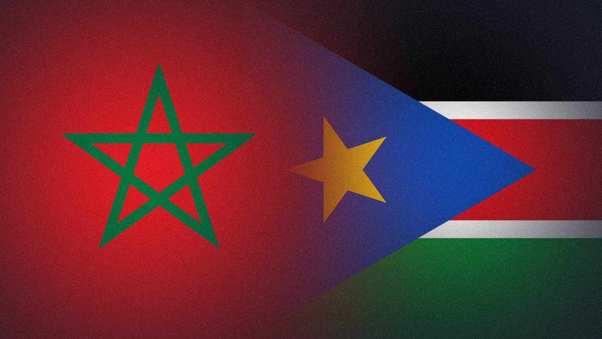 Drapeaux du Maroc et du Soudan du Sud.
