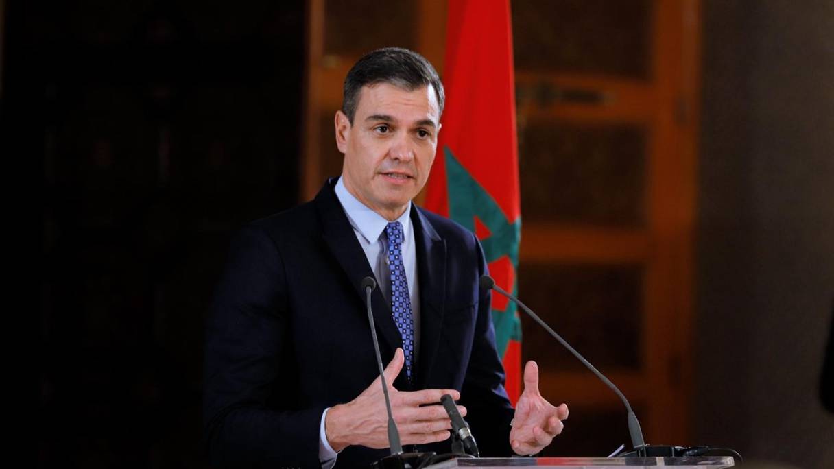 Conférence de presse du président du Gouvernement espagnol Pedro Sanchez, le 7 avril 2022 à Rabat.
