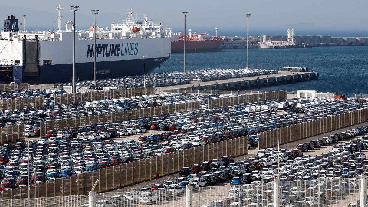 Des véhicules au terminal I du port Tanger Med, le 28 juin 2019.
