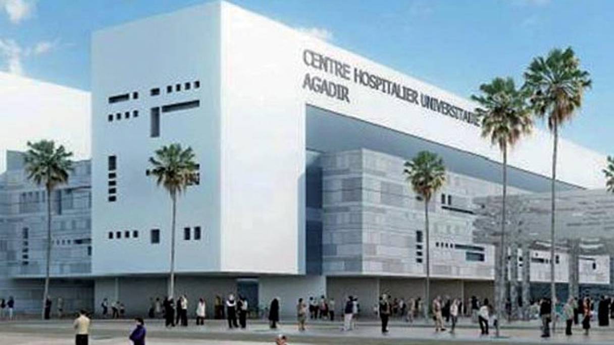 L'hôpital Hassan II d'Agadir a été transformé en CHU en 2018, après d'importants travaux de réfection (illustration-maquette de l'architecte).  
