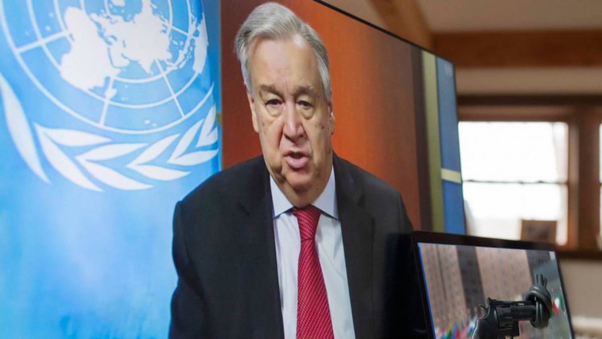 Conférence de presse virtuelle du secrétaire général de l'ONU, António Guterres, jeudi 9 avril 2020, à la veille de la réunion du Conseil de sécurité, en visioconférence. 
