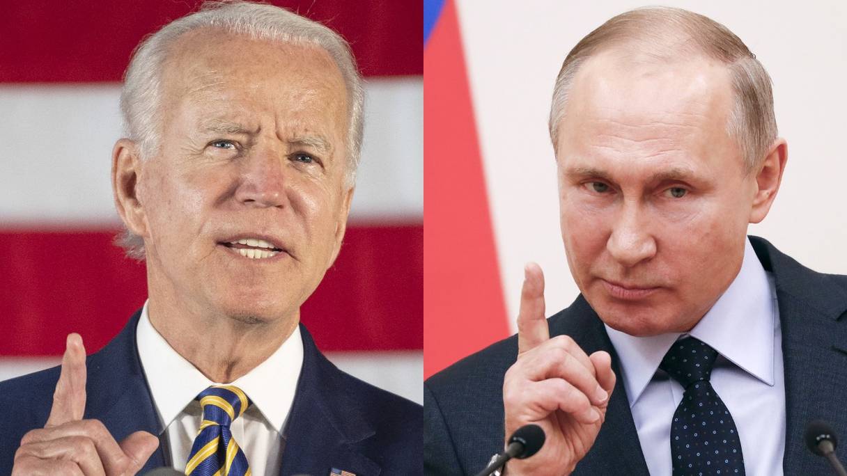 Joe Biden, ici à Darby, en Pennsylvanie, le 17 juin 2020, et Vladimir Poutine, près de Moscou, le 31 janvier 2018.
