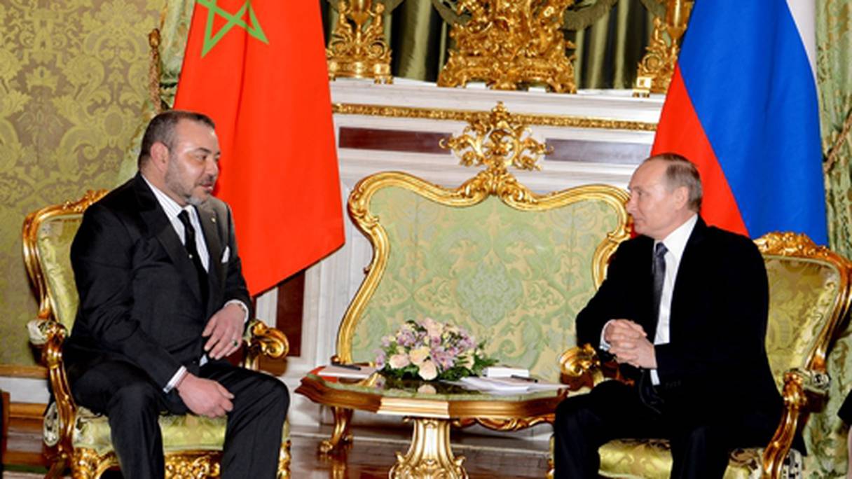 Le roi Mohammed VI et le président russe Vladimir Poutine, lors de la visite du souverain à Moscou.
