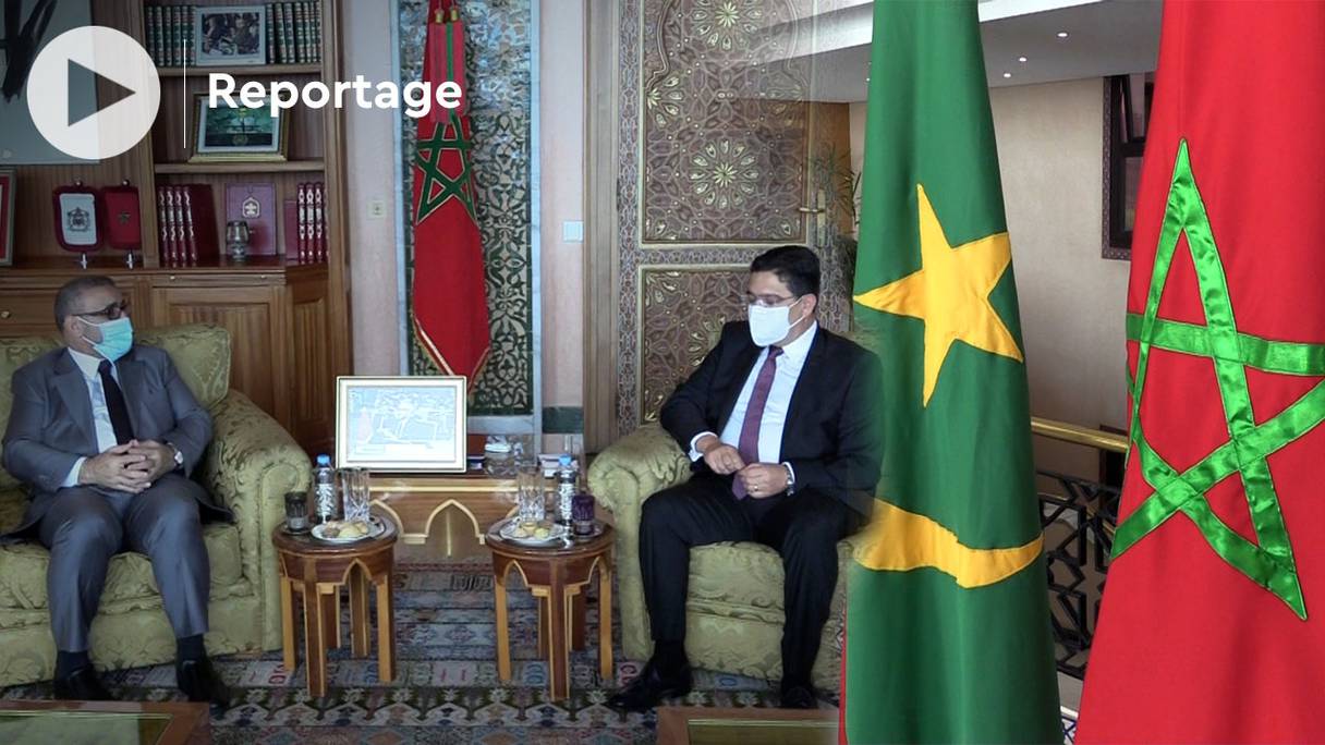 Nasser Bourita, ministre des Affaires étrangères, et son homologue mauritanien, Ismaël Ould Cheikh Ahmed, mardi 28 septembre 2021 lors d'une visite de travail à Rabat.
