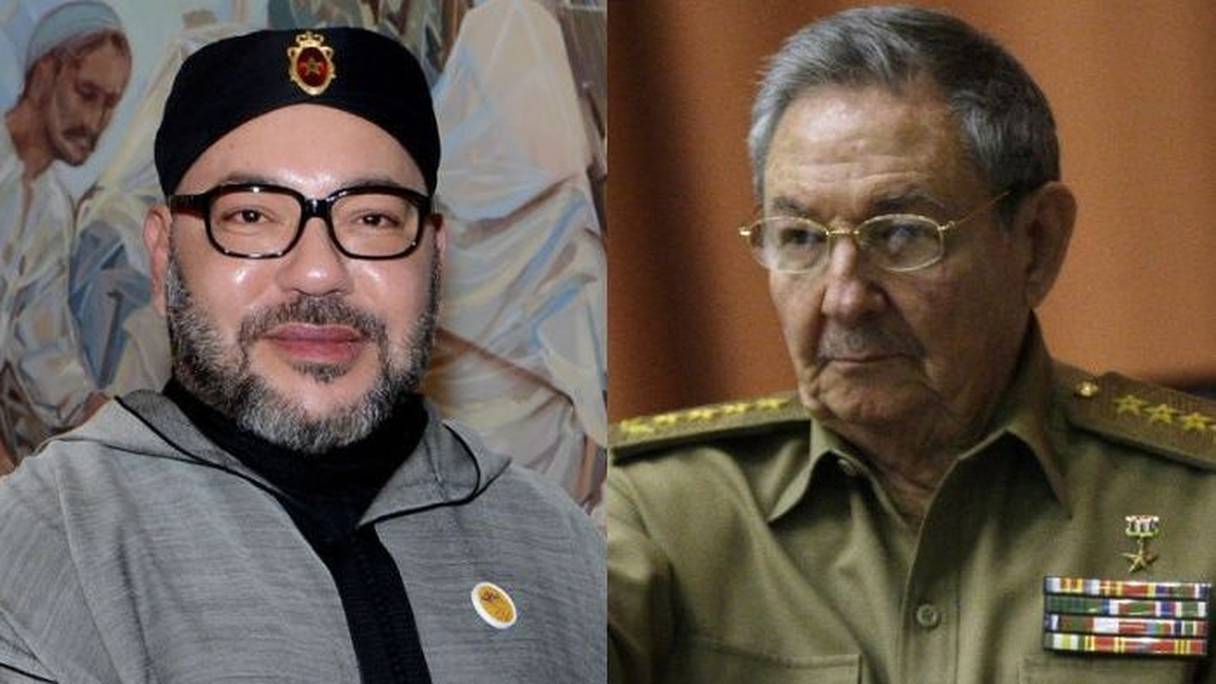 Mohammed VI, roi du Maroc, et Raul Castro, président de Cuba.
