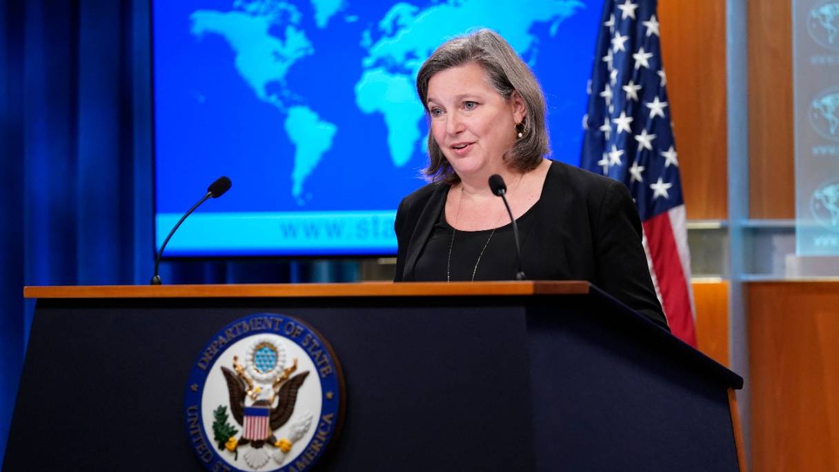 La sous-secrétaire aux affaires politiques du département d'Etat, Victoria J. Nuland, à un briefing à Washington, le 27 janvier 2022. Les Etats-Unis ont exhorté la Chine à user de son influence auprès de la Russie pour décourager une invasion de l'Ukraine.
