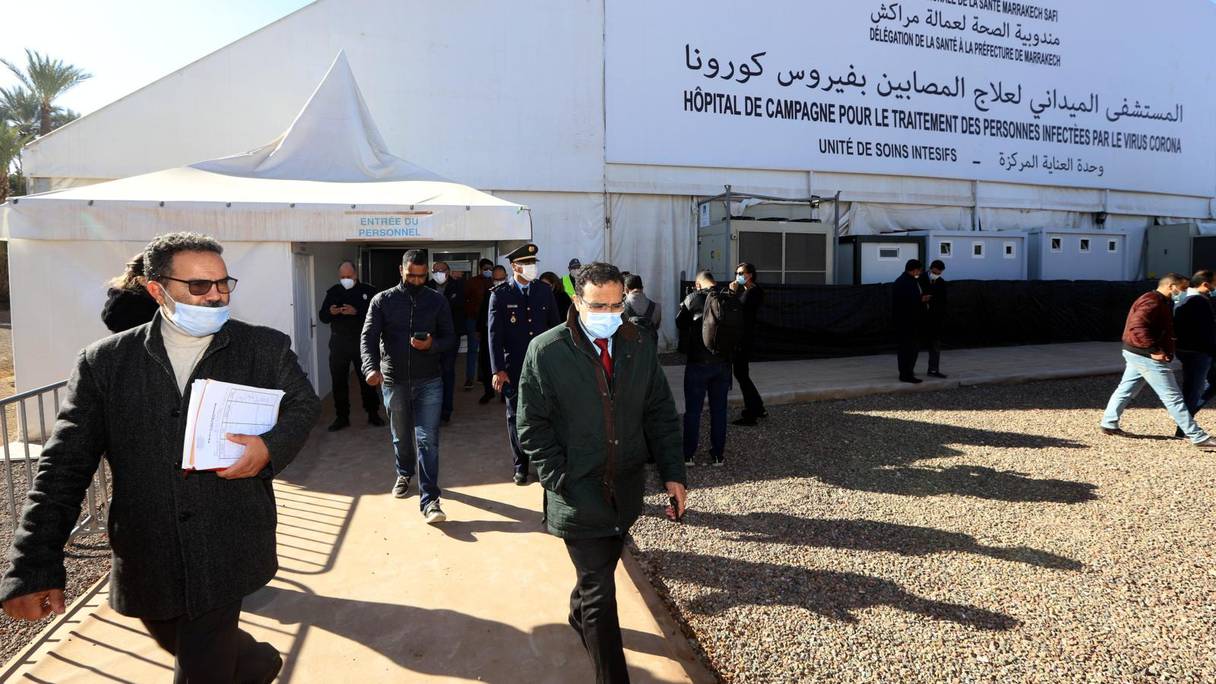 L'hôpital de campagne de Marrakech, inauguré le 14 janvier 2022, pour renforcer les efforts de lutte contre le Covid-19.
