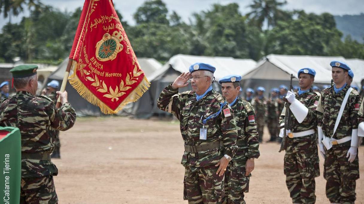 Contingent de Casques bleus marocains engagés en République de Centrafrique. 
