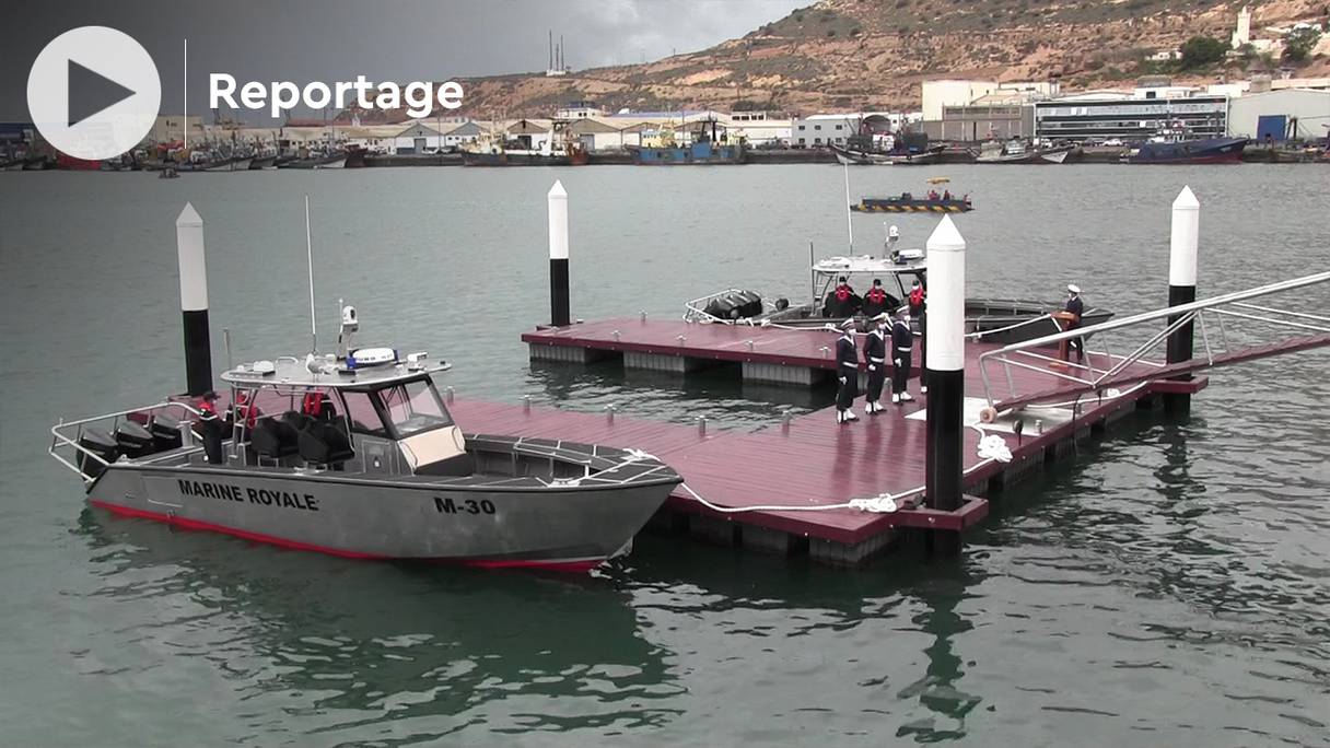 Cérémonie de transfert par les Etats-Unis de deux bateaux d'interception «Metal Shark», à la Marine royale marocaine, le jeudi 24 mars 2022, au port d'Agadir.
