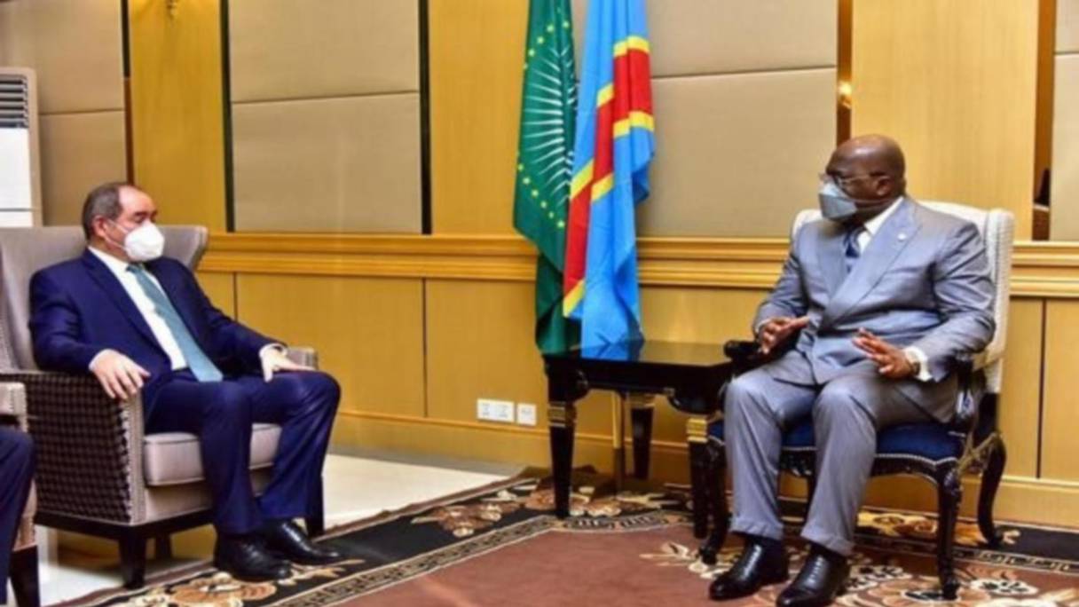 Félix-Antoine Tshisekedi, président de la RD Congo, recevant le MAE algérien, Sabri Boukadoum.
