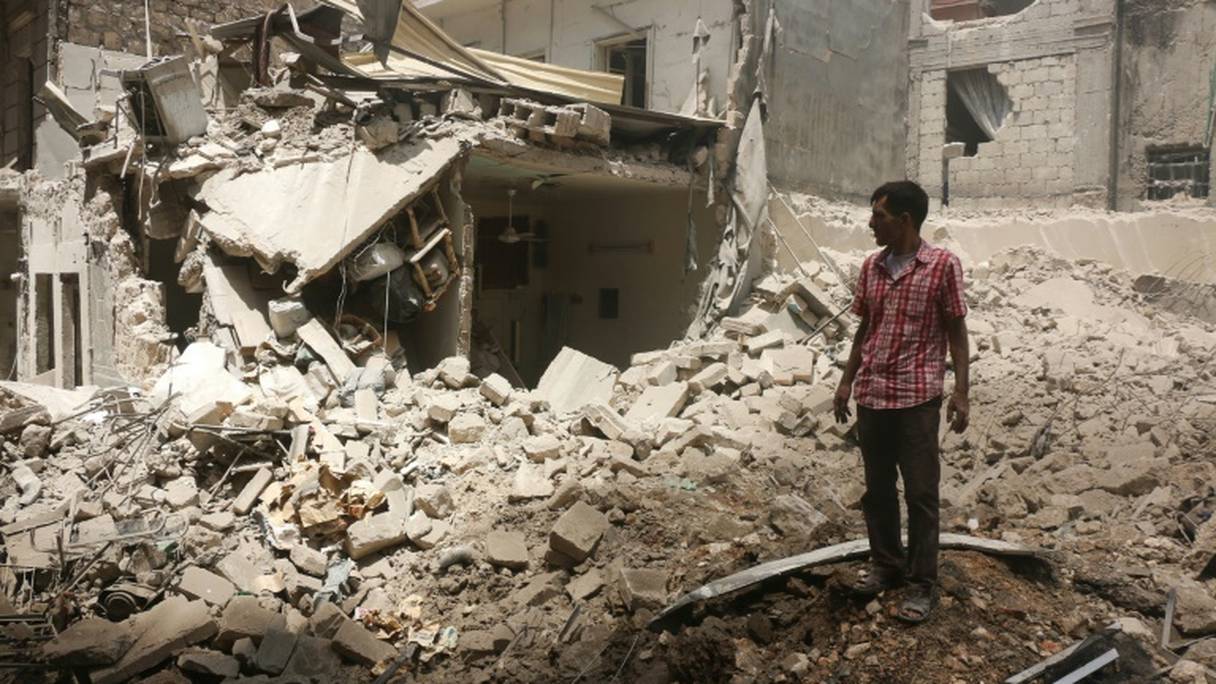 Ruines à Alep, en Syrie, suite à des bombardements des forces gouvernementales syriennes, le 8 juin 2016.
