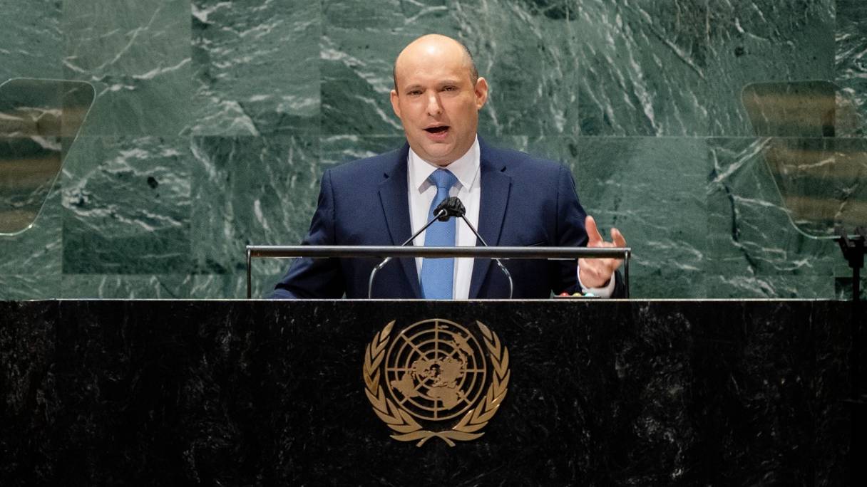 Le Premier ministre israélien Naftali Bennett s'adresse à la 76e session de l'Assemblée générale des Nations Unies, le 27 septembre 2021, au siège de l'ONU, à New York.
