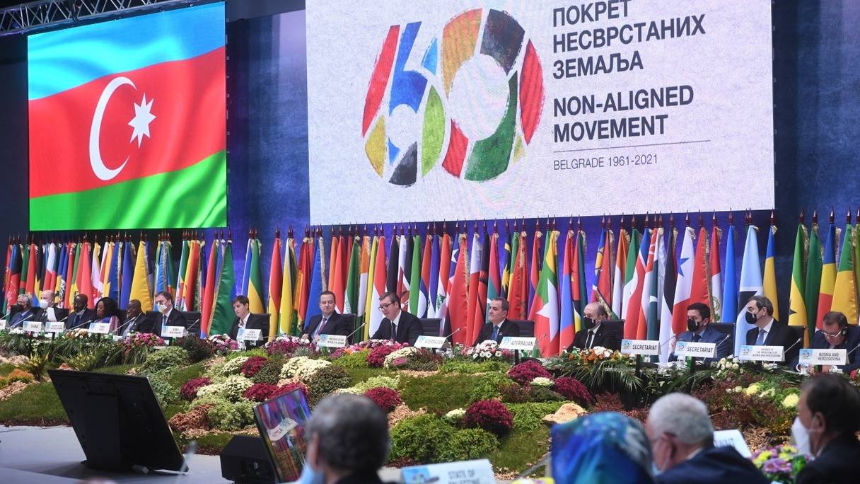 Cent vingt pays membres et dix-sept observateurs ont pris part au 60e anniversaire de la première conférence du mouvement des non-alignés, dans la capitale de l'ex-Yougoslavie, le 11 octobre 2021
