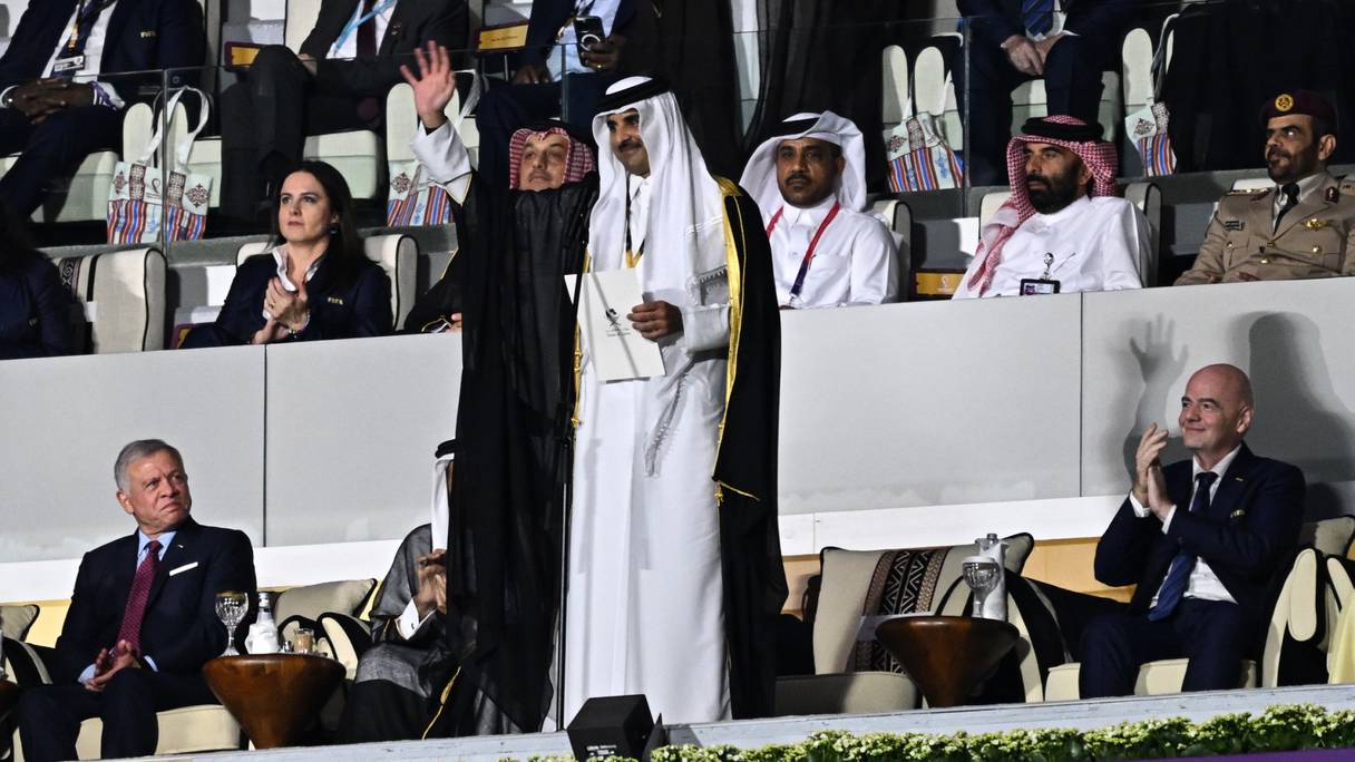 Cheikh Tamim Ben Hamad al-Thani, émir du Qatar, lors de la cérémonie d'ouverture du Mondial, le 20 novembre 2022 au stade Al Bayt .
