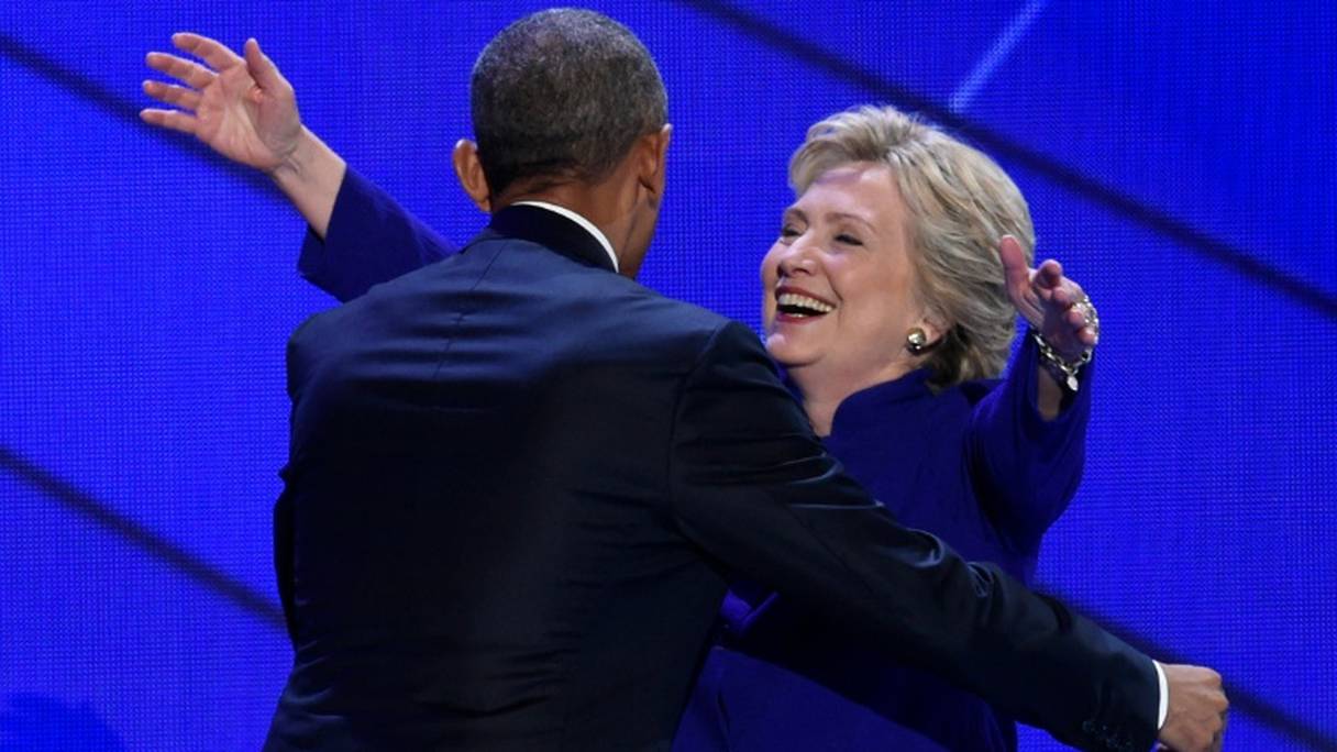 Barack Obama et Hillary Clinton lors de la convention démocrate, le 28 juillet 2016 à Philadelphie.
